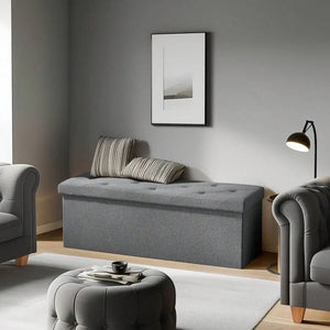 Foldable Storage Ottoman Bench with Padded Seat, 660 lb Capacity End-of-Bed Storage Chest & Footrest for Bedroom, Grey