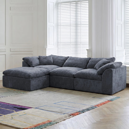 109-Inch Modern L-Shaped Cloud Sectional Sofa – Oversized 3-Seater Deep Seat Chenille Couch with Ottoman, White