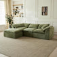 Modern L-Shaped Cloud Sectional Sofa with Ottoman – Oversized 3-Seater Deep Seat Chenille Modular Couch, Green