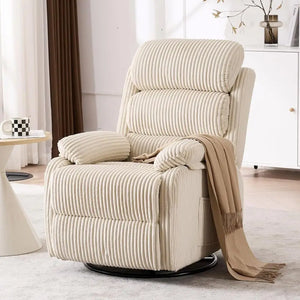 360° Swivel Rocking Recliner Chair – Upholstered Nursery Rocker Armchair with Side Pocket & Retractable Footrest