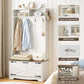 Hall Tree with Bench, Coat Rack & Shoe Cabinet, Entryway Storage Bench with Flip Drawers, Shoe Organizer, White & Walnut