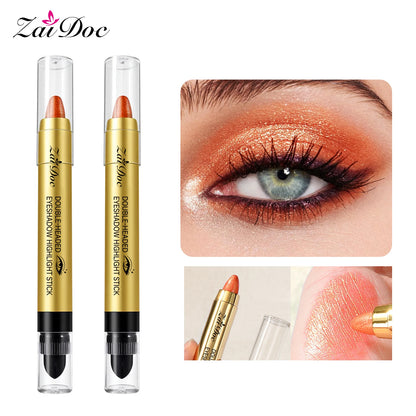 Dual-Ended Eyeshadow and Highlighter Stick, Waterproof Creamy Shimmer Eye Makeup, 6 Shades