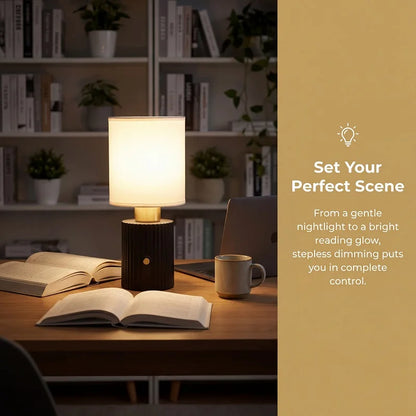 Cordless Rechargeable Table Lamp, 3600mAh Battery, Touch Dimming, Warm Light, White Fabric Shade and Black Base