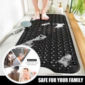 Extra Large Non-Slip Bathtub & Shower Mat 40x16 Inch, PVC Bath Mat with Suction Cups & Drain Holes, Machine Washable
