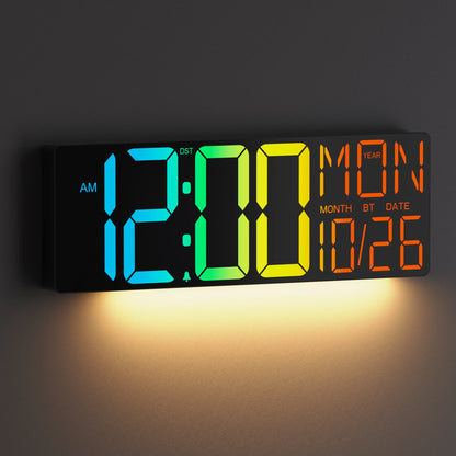 18-Inch RGB LED Digital Wall Clock with Remote Control, Temperature & Date Display, Timer, Auto DST, Dimmable Brightness