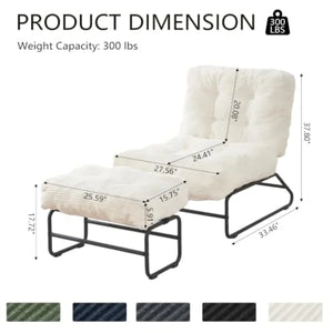 Accent Chair with Ottoman – Adjustable Backrest Upholstered Lounge Chair with Footrest for Living Room & Bedroom