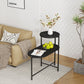 2-Tier Round Side Table with Storage Shelf, Wood Tray Top & Metal Frame, Black