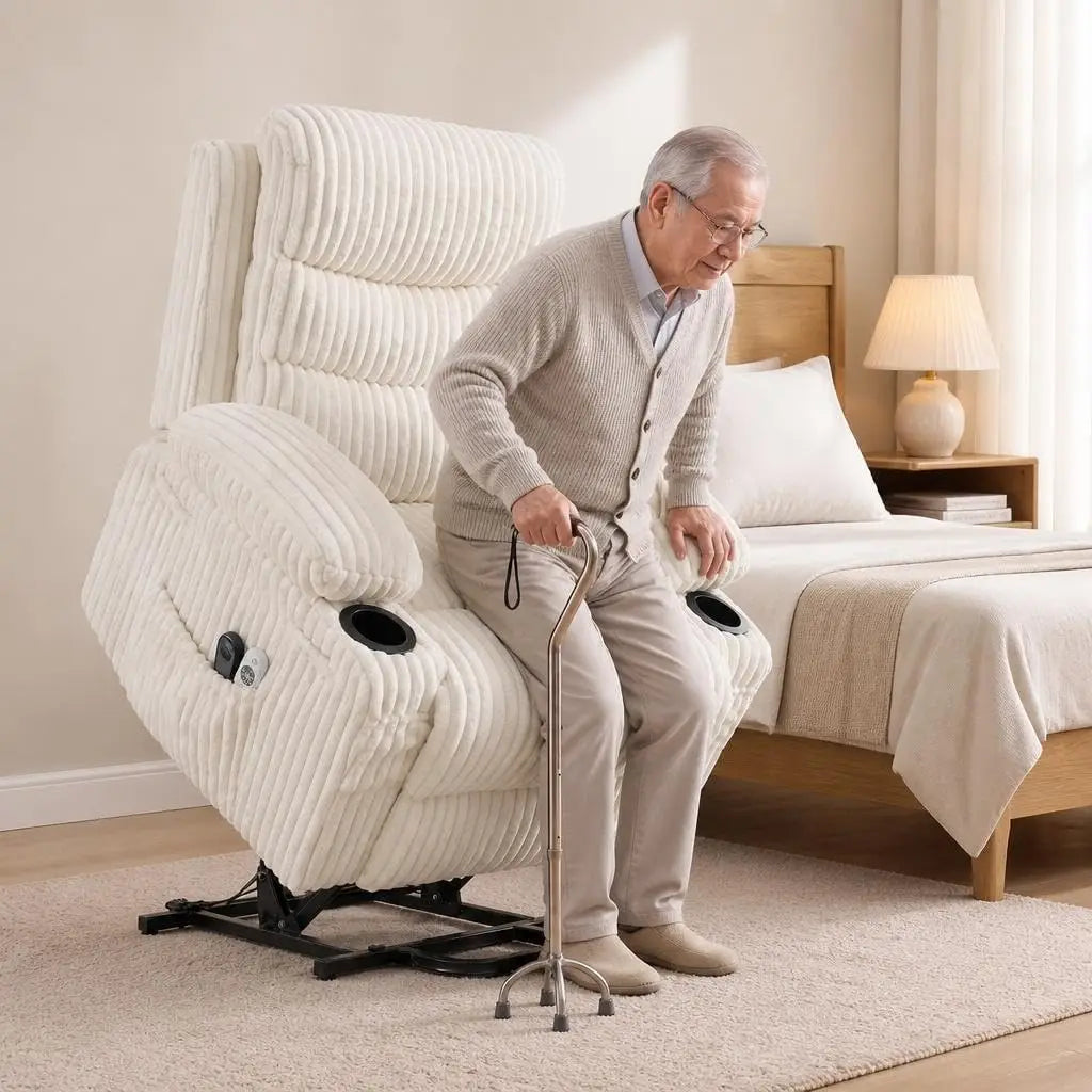Modern White Massage Recliner Chair with Heat, Swivel Rocking Single Sofa with Manual Reclining for Living Room