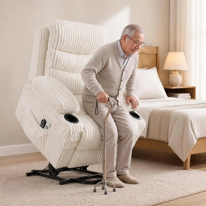 Power Lift Recliner Chair with Massage & Heat – Swivel Rocking Lounge Chair with Lift Assist for Seniors, White