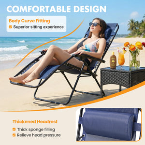 Set of 2 Outdoor Zero Gravity Reclining Chairs – Folding Patio & Camping Lounge Chairs with Cup Holders & Adjustable Pillows