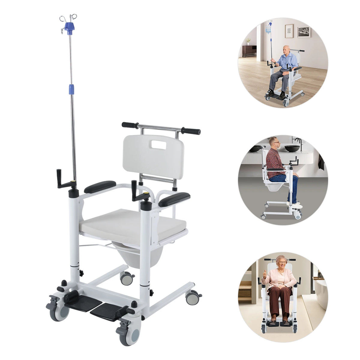 3-in-1 Patient Transfer Chair – Adjustable Shower & Commode Wheelchair for Home Care
