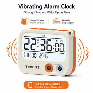 Portable Vibrating Digital Alarm Clock & Timer with Backlight, 3 Alarm Modes, Battery Powered Travel Clock
