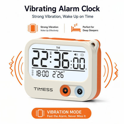 Portable Vibrating Digital Alarm Clock & Timer with Backlight, 3 Alarm Modes, Battery Powered Travel Clock