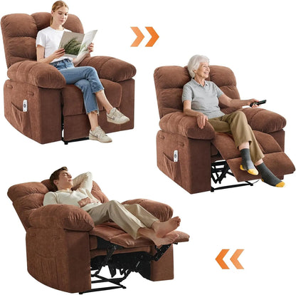 Dual Motor Power Lift Recliner Chair with Massage & Heat, Extra-Wide Overstuffed Recliner with Adjustable Headrest & Remote Control