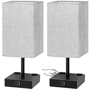 Bedside Table Lamps Set of 2, 3-Way Dimmable Touch Nightstand Lamps with USB-A and USB-C Charging Ports and AC Outlets for Bedroom