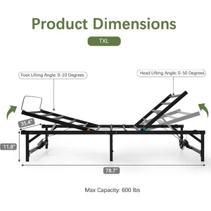 Twin XL Electric Adjustable Bed Base with Head & Foot Lift, Adjustable Bed Frame, Frame Only – Mattress Not Included