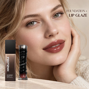 3-Piece Makeup Set, Full Coverage Liquid Foundation & 2 High-Shine Lip Glosses, Rose Brown & Deep Chocolate