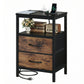 Nightstand with 2 Fabric Drawers, Open Shelf & Charging Station – Bedside End Table with USB Ports