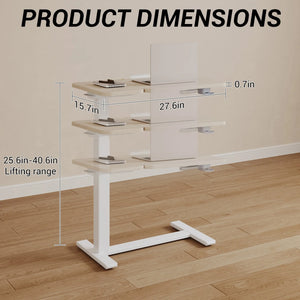 Height Adjustable Overbed Table with Tilting Desktop, Rolling Bedside Laptop Desk with Lockable Casters & Steel Frame for Home Use