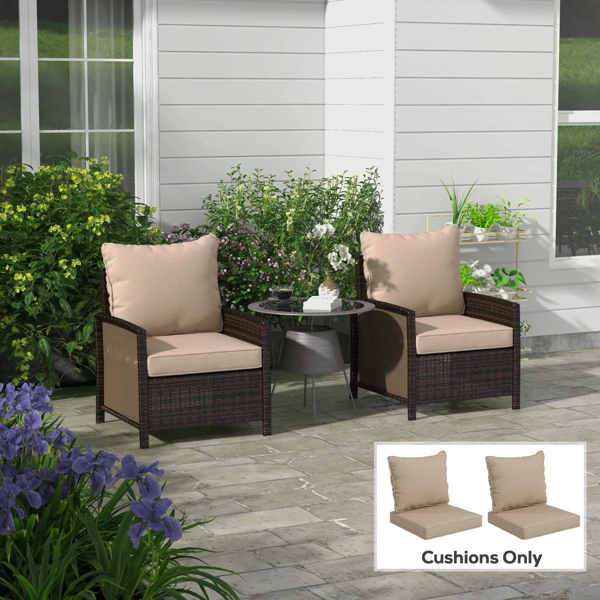 Indoor Outdoor Chair Cushion with Backrest, Padded Seat & Back Cushion for Patio, Garden & Home Furniture, Beige