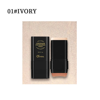 Solid Cream Foundation & Concealer with Sponge and Brush, Long-Wear Makeup Base