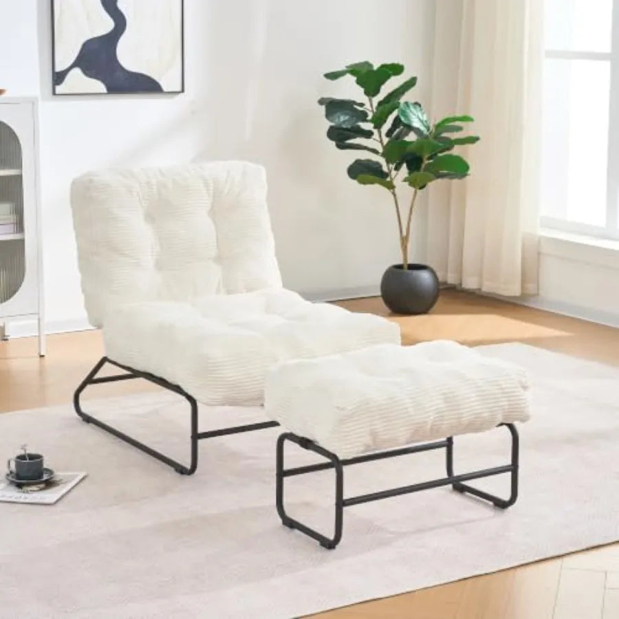 Accent Chair with Ottoman – Adjustable Backrest Upholstered Lounge Chair with Footrest for Living Room & Bedroom