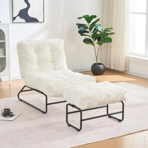 Accent Chair with Ottoman – Adjustable Backrest Upholstered Lounge Chair with Footrest for Living Room & Bedroom