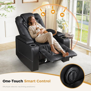 Electric Power Recliner Chair with USB Charging Ports – Breathable Leather Home Theater Seat with Cup Holders & Hidden Arm Storage