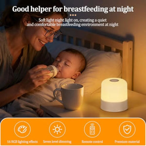 Rechargeable RGB Bedside Lamp, 13 Colors, 5 Brightness Levels, Touch and Remote Control