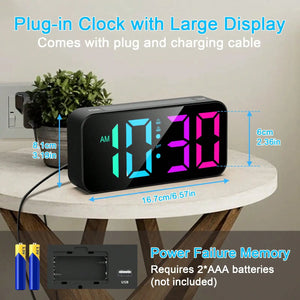 RGB LED Vibrating Alarm Clock with Dual Alarms, 12/24-Hour Display, USB Powered Bedside Digital Clock