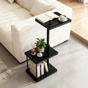 Adjustable Swivel C-Shaped Side Table with Storage Shelf for Recliner, Sofa & Bed, Black