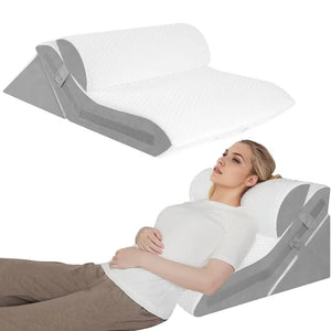 Adjustable Memory Foam Bed Wedge Pillow with Detachable Neck Bolster, Incline Support for Sleeping, Reading & Post-Surgery Comfort