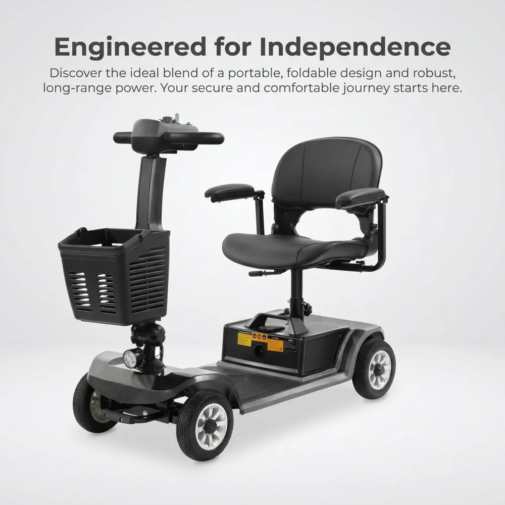 Foldable 4-Wheel Electric Mobility Scooter for Seniors – 250W Motor, Detachable Battery, Anti-Tip Design, Travel Scooter
