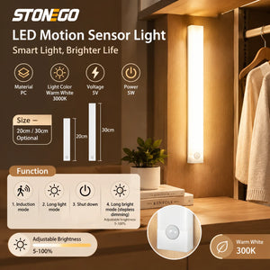 26/40 LED Rechargeable Motion Sensor Closet Light, USB Dimmable Wireless Magnetic Under Cabinet Lamp for Kitchen & Wardrobe