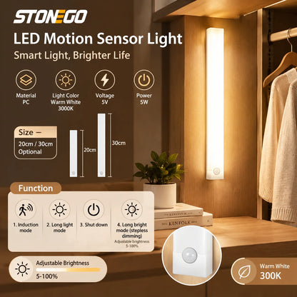 26/40 LED Rechargeable Motion Sensor Closet Light, USB Dimmable Wireless Magnetic Under Cabinet Lamp for Kitchen & Wardrobe