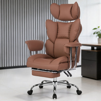 Ergonomic Reclining Office Chair with Footrest – 350 lb PU Leather Computer Chair with Adjustable Height, Wide Seat & Side Pocket