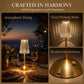 Rechargeable LED Table Lamp, Brushed Gold Aluminum, Prismatic Shade, Touch Stepless Dimming, 3 Color Modes, USB-C Charging