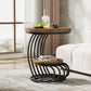 2-Tier Round Side Table with Faux Marble Top & Storage Shelf, Modern White and Gold End Table