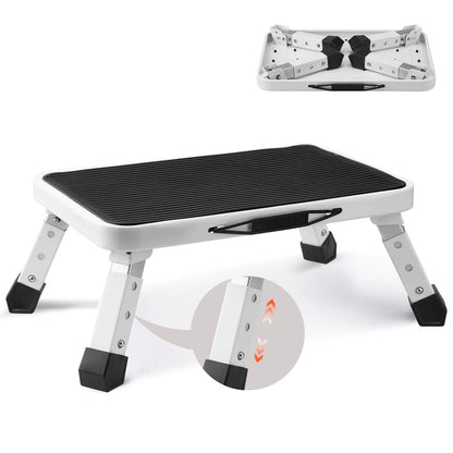1-Step Adjustable Folding Step Stool, 330 lbs Capacity, Heavy Duty Non-Slip Steel Platform for Home, Bathroom & RV