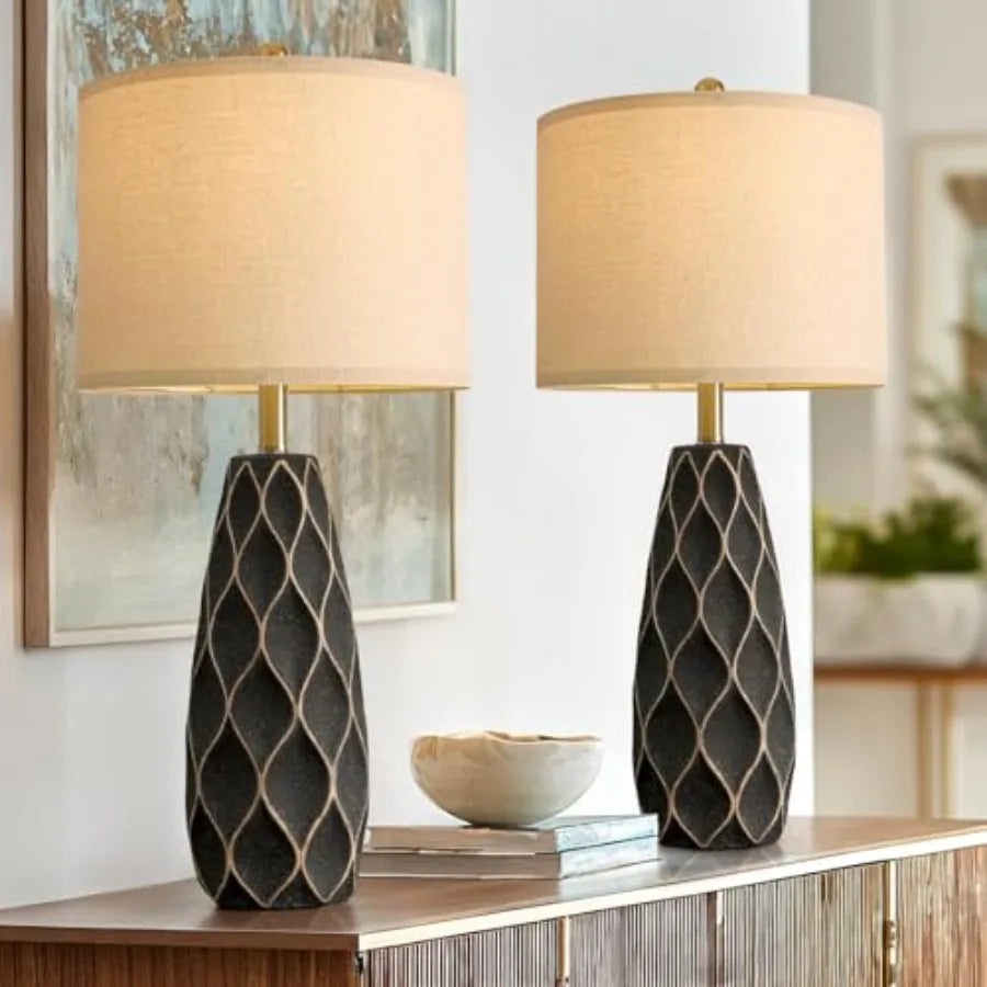 27.5-Inch Ceramic Table Lamps, Set of 2, Rustic Boho Bedside Lamps for Bedroom and Living Room