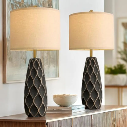 27.5-Inch Ceramic Table Lamps, Set of 2, Rustic Boho Bedside Lamps for Bedroom and Living Room