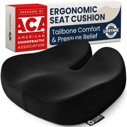 Ergonomic Memory Foam Seat Cushion – Coccyx & Tailbone Pressure Relief Chair Pad for Office, Car, Home & Long Sitting