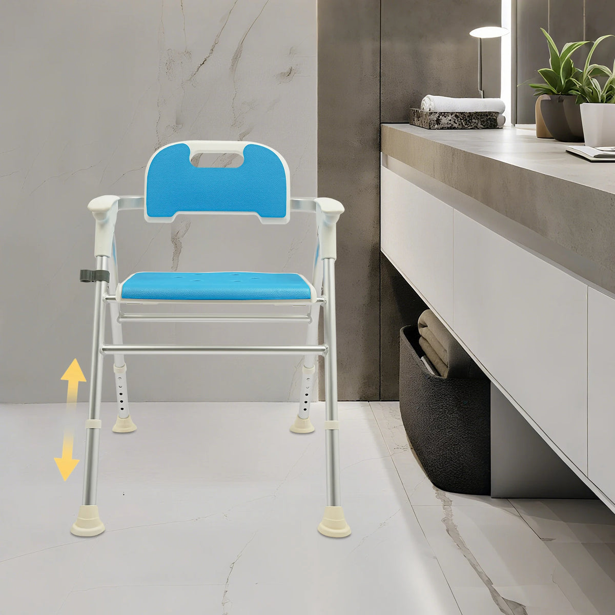 Height Adjustable Folding Shower Chair for Seniors – Heavy-Duty Bath Seat with Armrests & Backrest