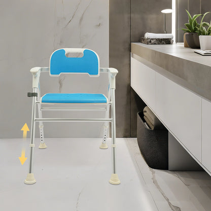 Height Adjustable Folding Shower Chair for Seniors – Heavy-Duty Bath Seat with Armrests & Backrest