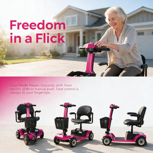 4-Wheel Electric Mobility Scooter for Seniors – Adjustable Comfort Seat, Storage Basket, Multi-Terrain Travel Scooter