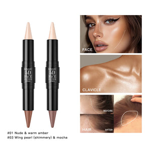 Dual-Ended Contour and Highlighter Stick, Blendable Waterproof Face Makeup for Cheek and Nose Definition