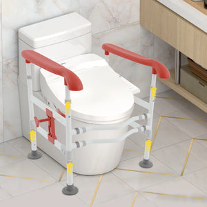 Adjustable Toilet Safety Rail with Non-Slip Handrails – Rotatable Clamps, 330 lb Capacity, Fits Most Toilets