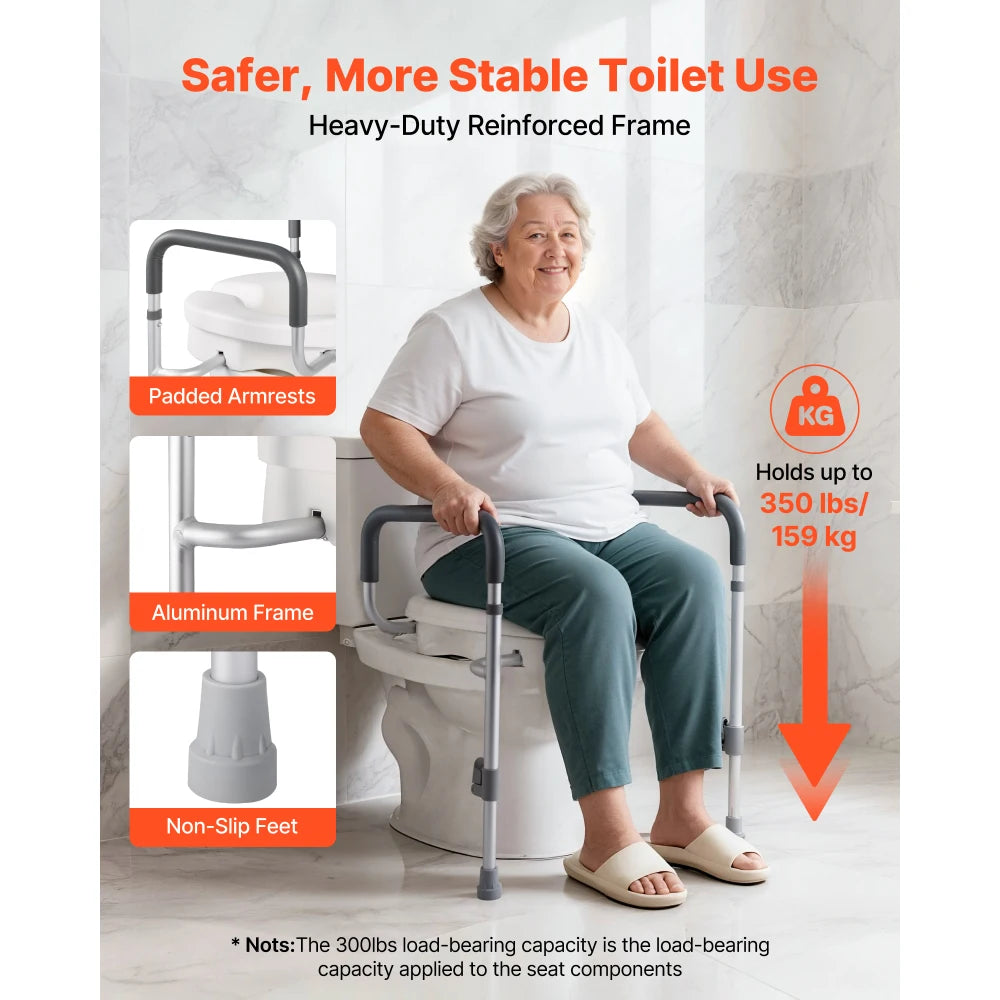 5" Raised Toilet Seat with Arms – Adjustable Width Elevated Toilet Riser with Handles, 350 lb Capacity