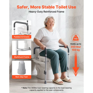 5" Raised Toilet Seat with Arms – Adjustable Width Elevated Toilet Riser with Handles, 350 lb Capacity