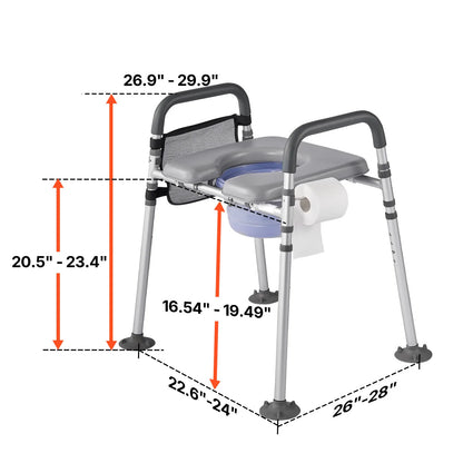 4-in-1 Bedside Commode Chair with Padded Seat & Armrests – 5L Removable Bucket, 500 lb Capacity